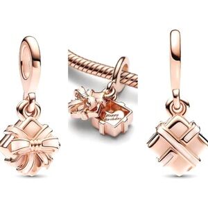 STERLING SILVER ROSE GOLD HAPPY BIRTHDAY GIFT DOUBLE DANGLE CHARM